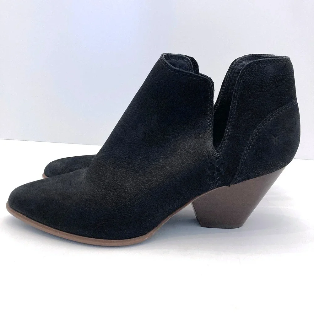 Frye Reina‎ Cut Out Bootie Black Suede Womens 10 M Pointed Toe Heeled Western